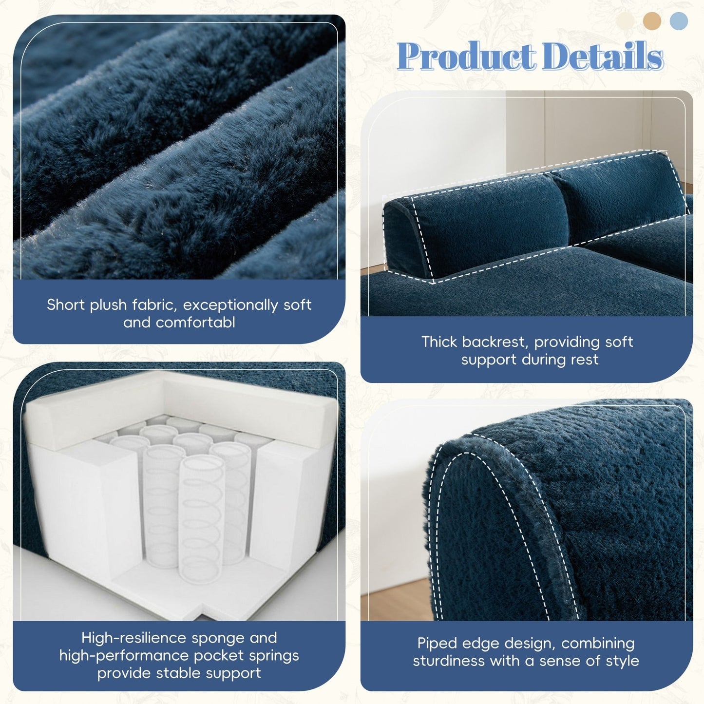 72 Oversized Modular Sofa Compressed Spacious Foam-Filled Sofa Bed