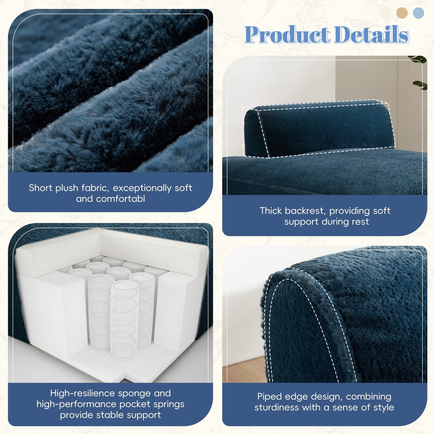 72 Oversized Modular Sofa Compressed Spacious Foam-Filled Sofa Bed