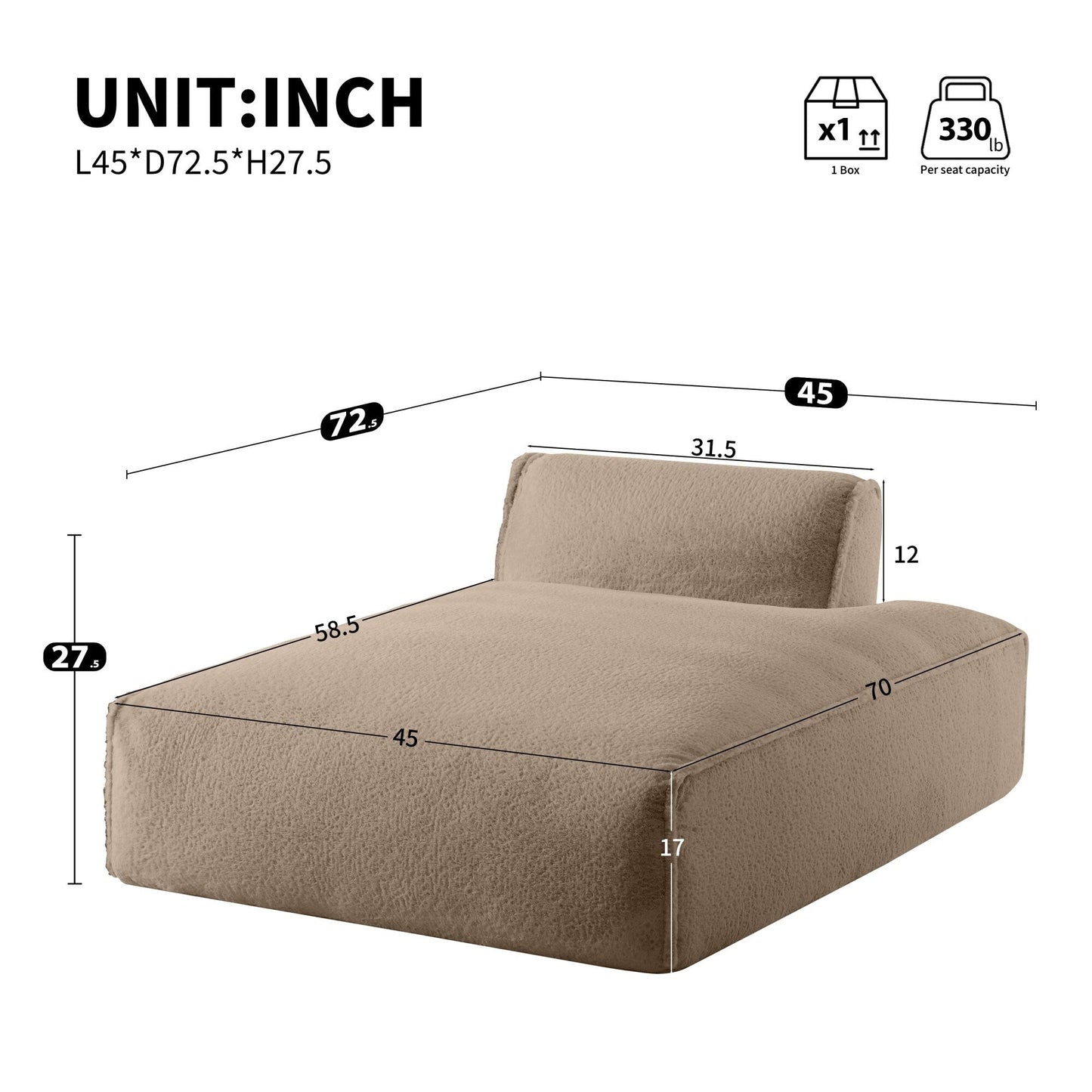 72 Oversized Modular Sofa Compressed Spacious Foam-Filled Sofa Bed