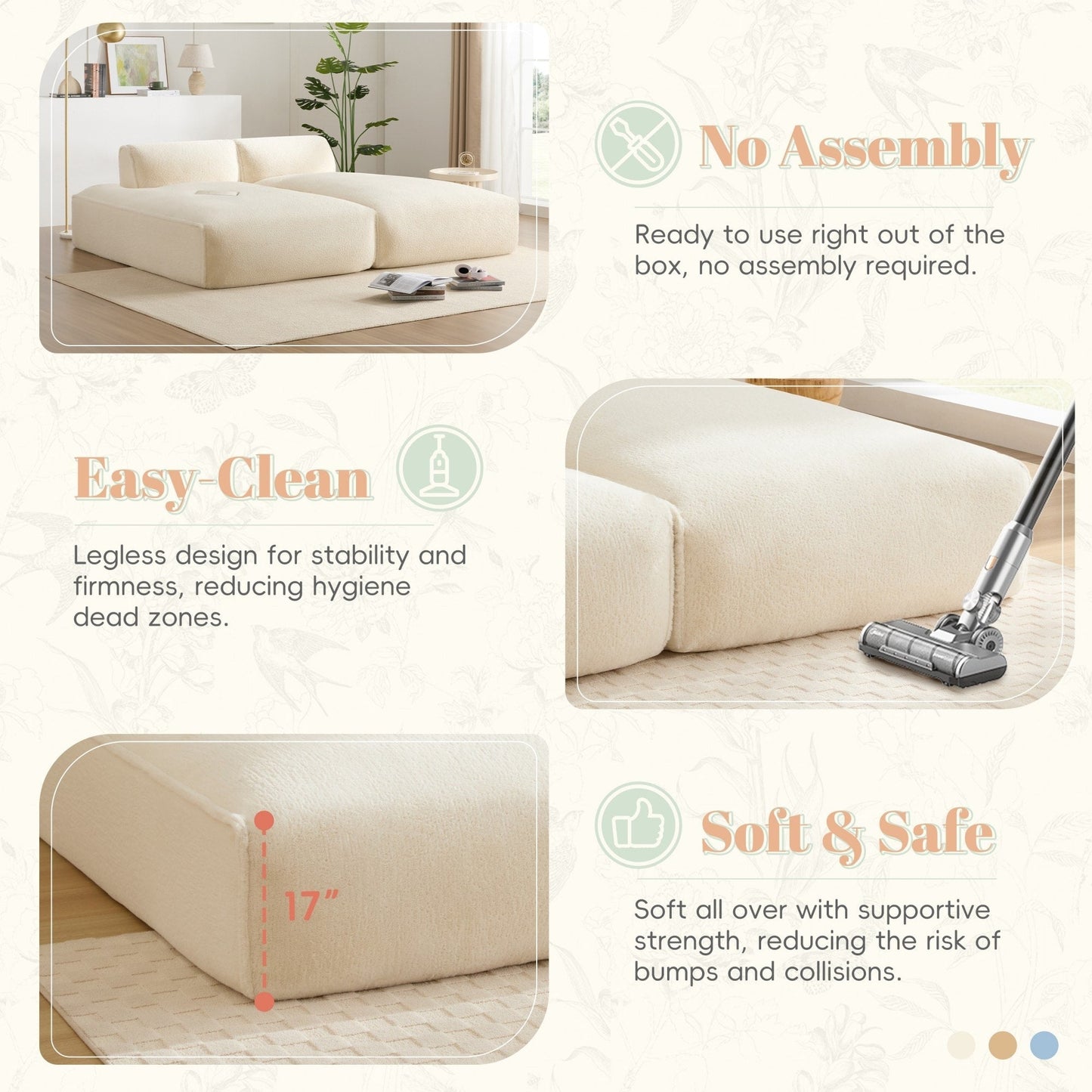 72 Oversized Modular Sofa Compressed Spacious Foam-Filled Sofa Bed