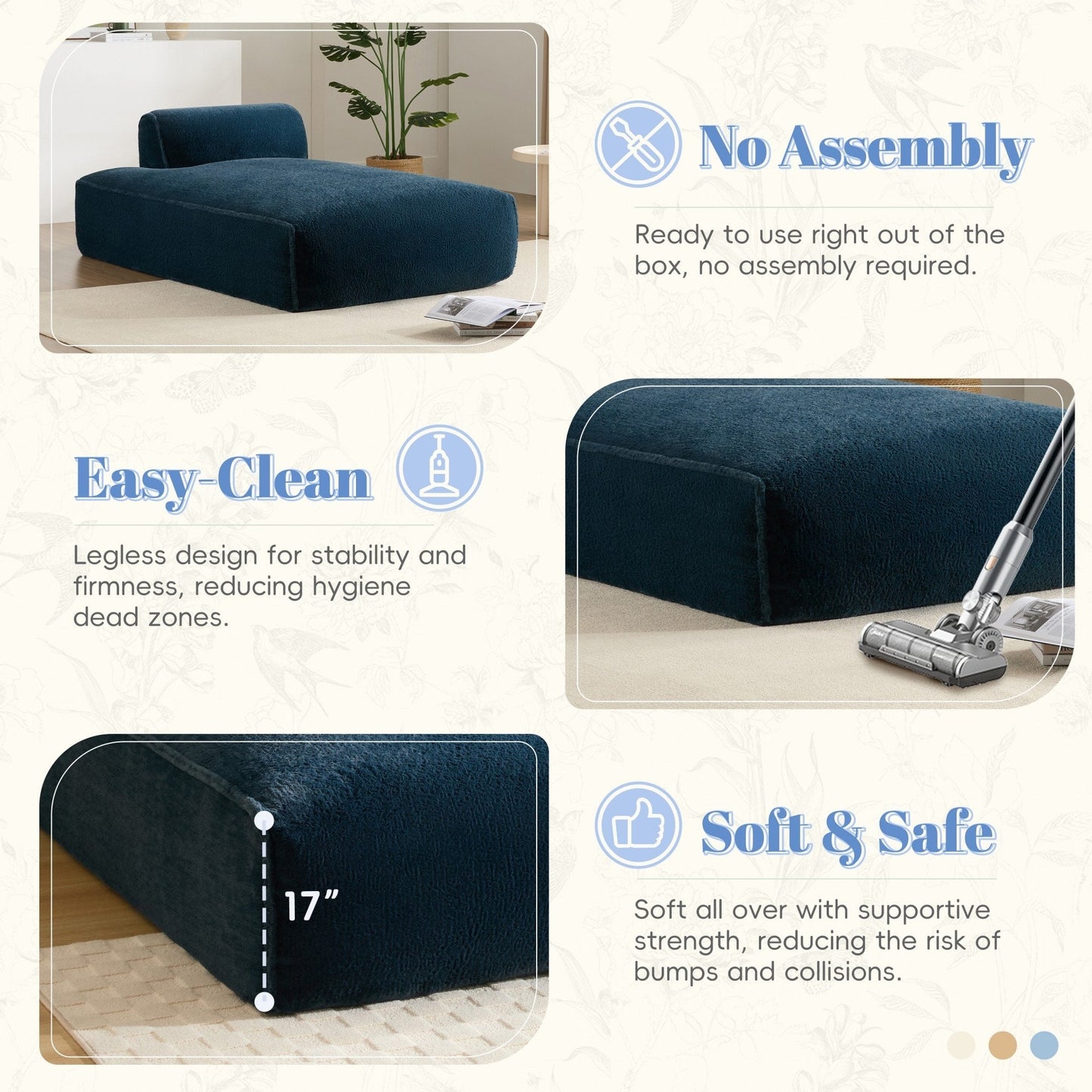 72 Oversized Modular Sofa Compressed Spacious Foam-Filled Sofa Bed