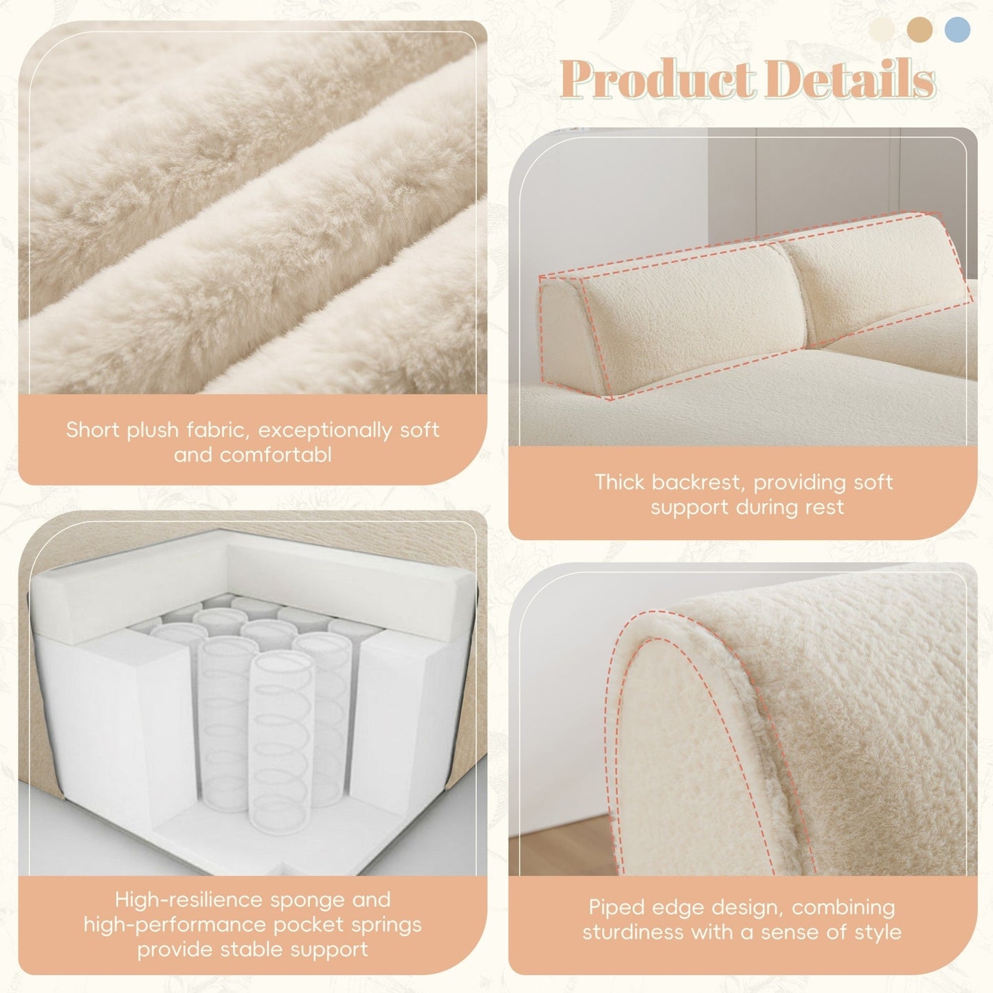 72 Oversized Modular Sofa Compressed Spacious Foam-Filled Sofa Bed