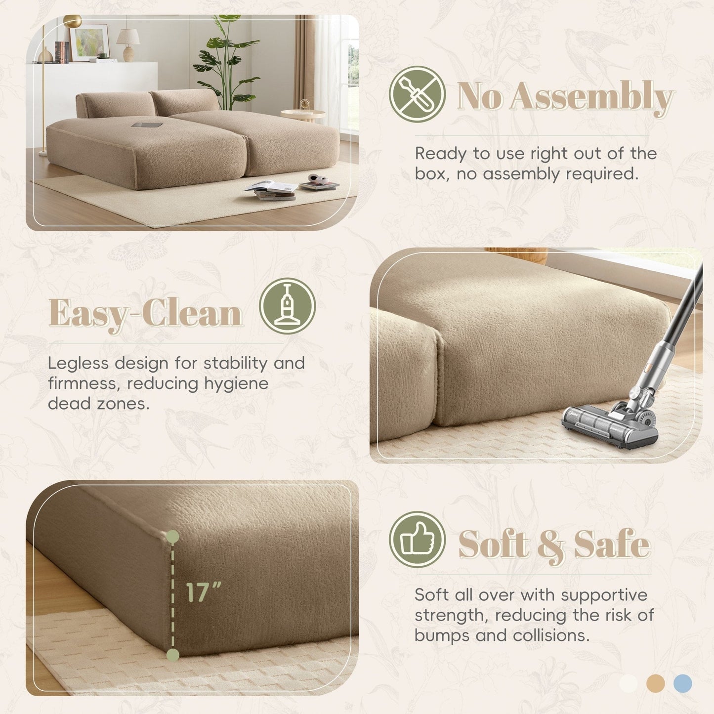 72 Oversized Modular Sofa Compressed Spacious Foam-Filled Sofa Bed