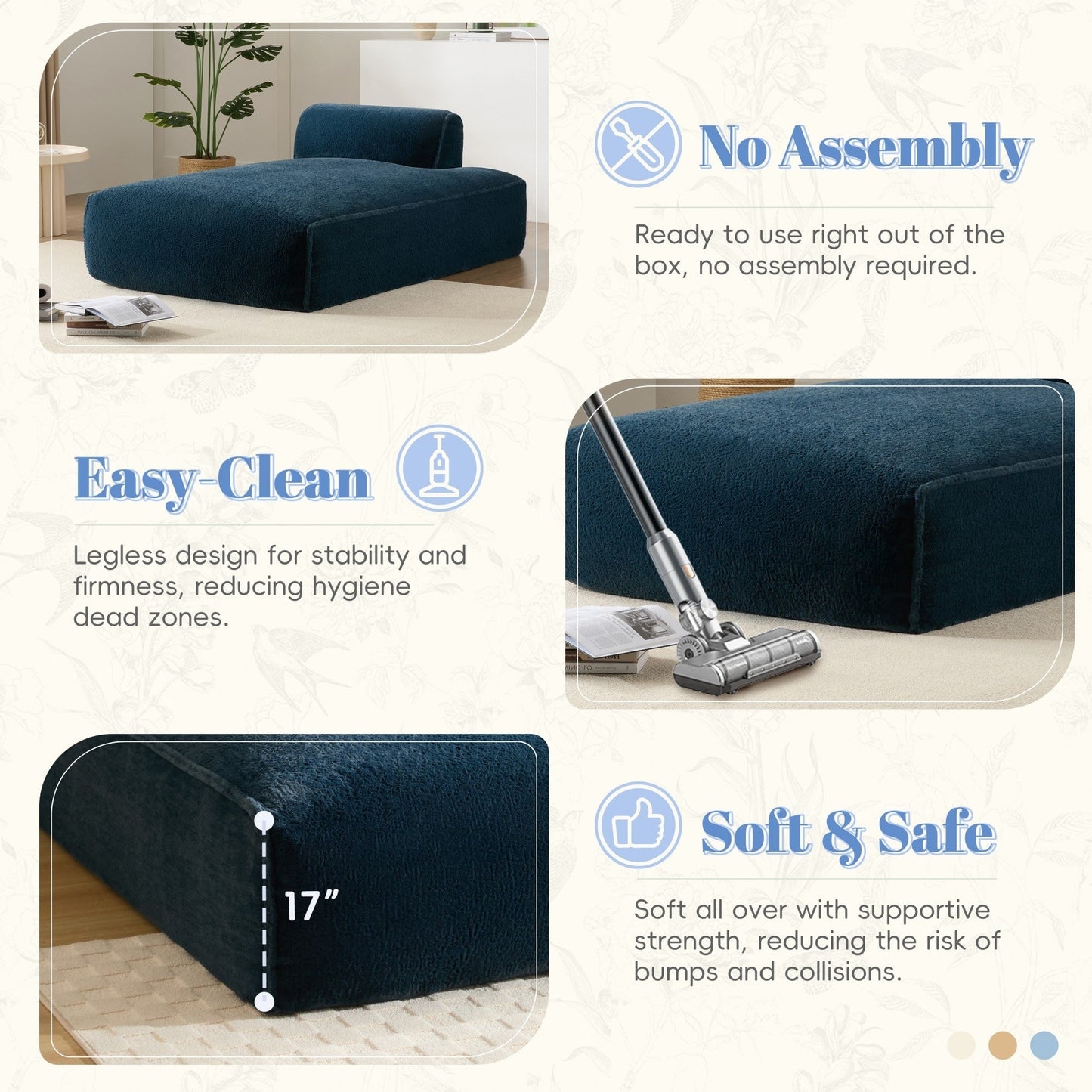 72 Oversized Modular Sofa Compressed Spacious Foam-Filled Sofa Bed