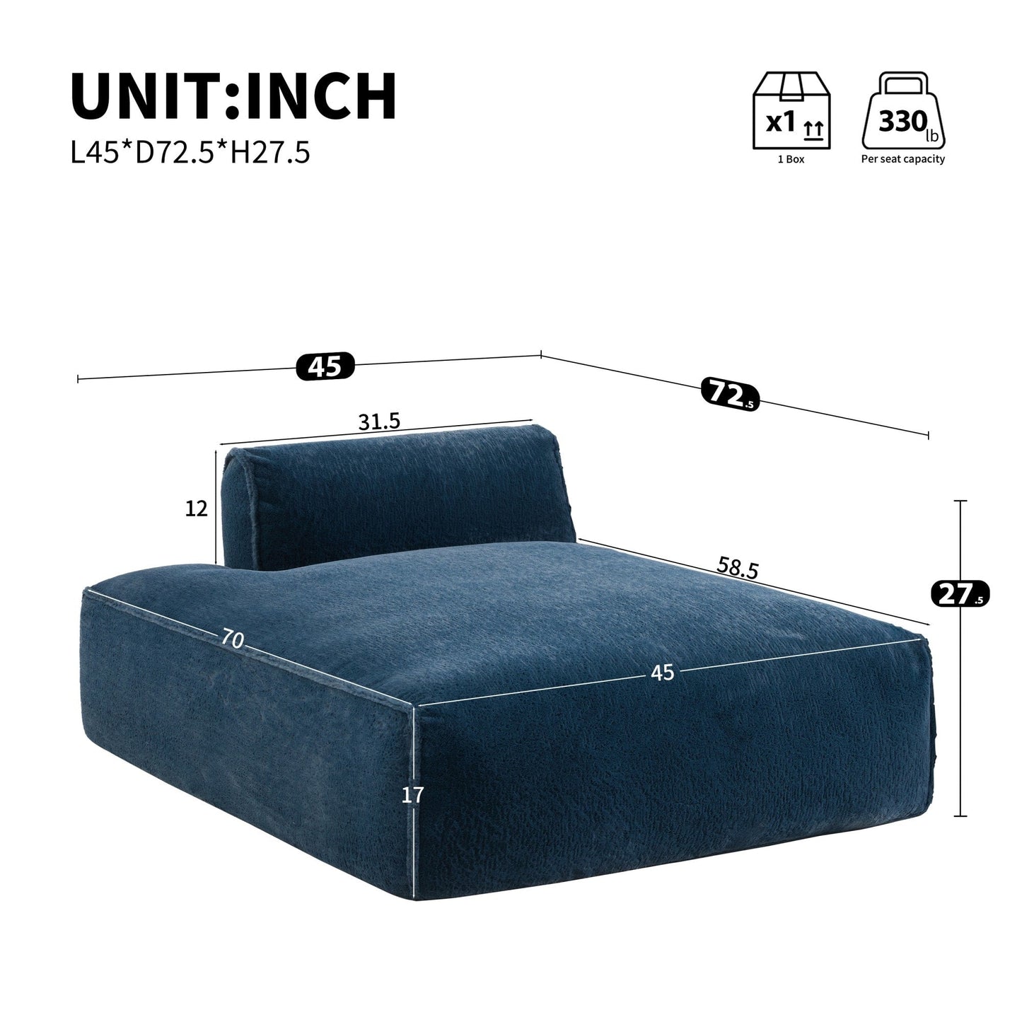 72 Oversized Modular Sofa Compressed Spacious Foam-Filled Sofa Bed