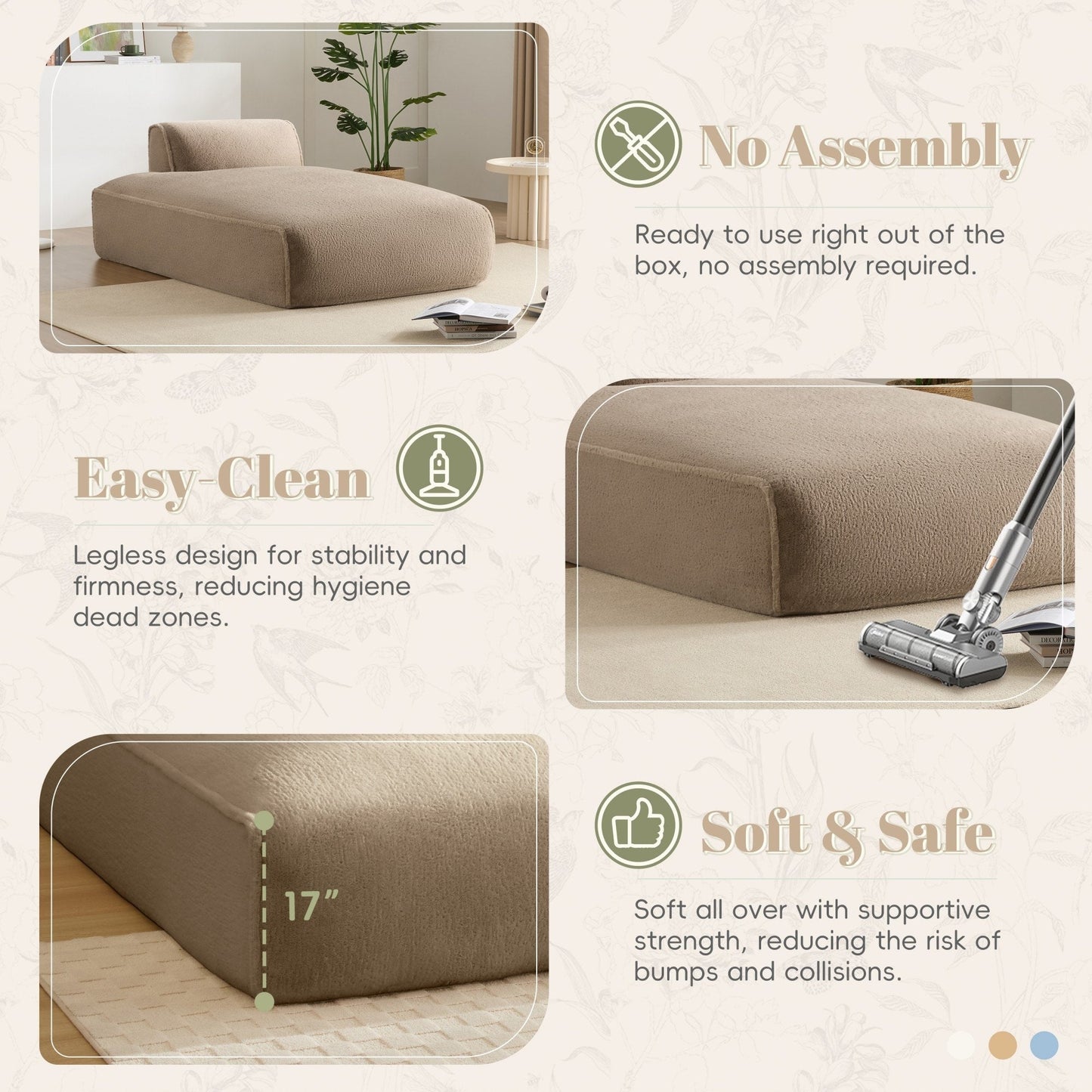 72 Oversized Modular Sofa Compressed Spacious Foam-Filled Sofa Bed