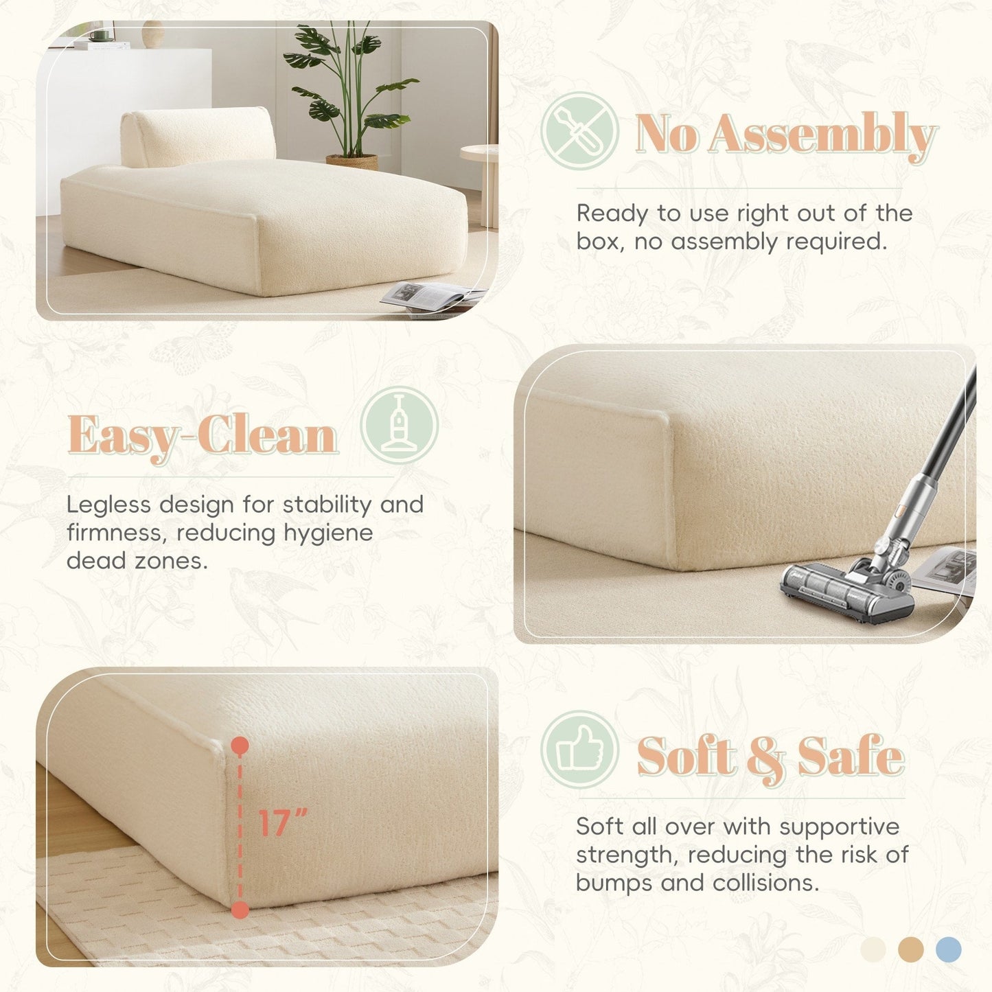 72 Oversized Modular Sofa Compressed Spacious Foam-Filled Sofa Bed