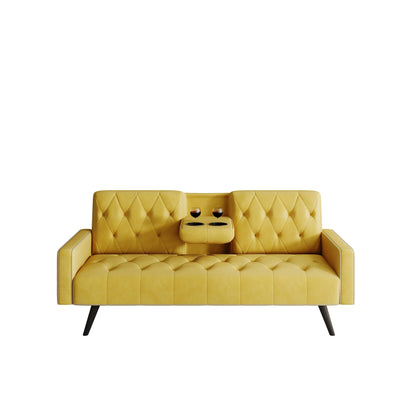 72 Velvet 3-seater Sofa Bed with Nailhead and Cup Holders for Living Room