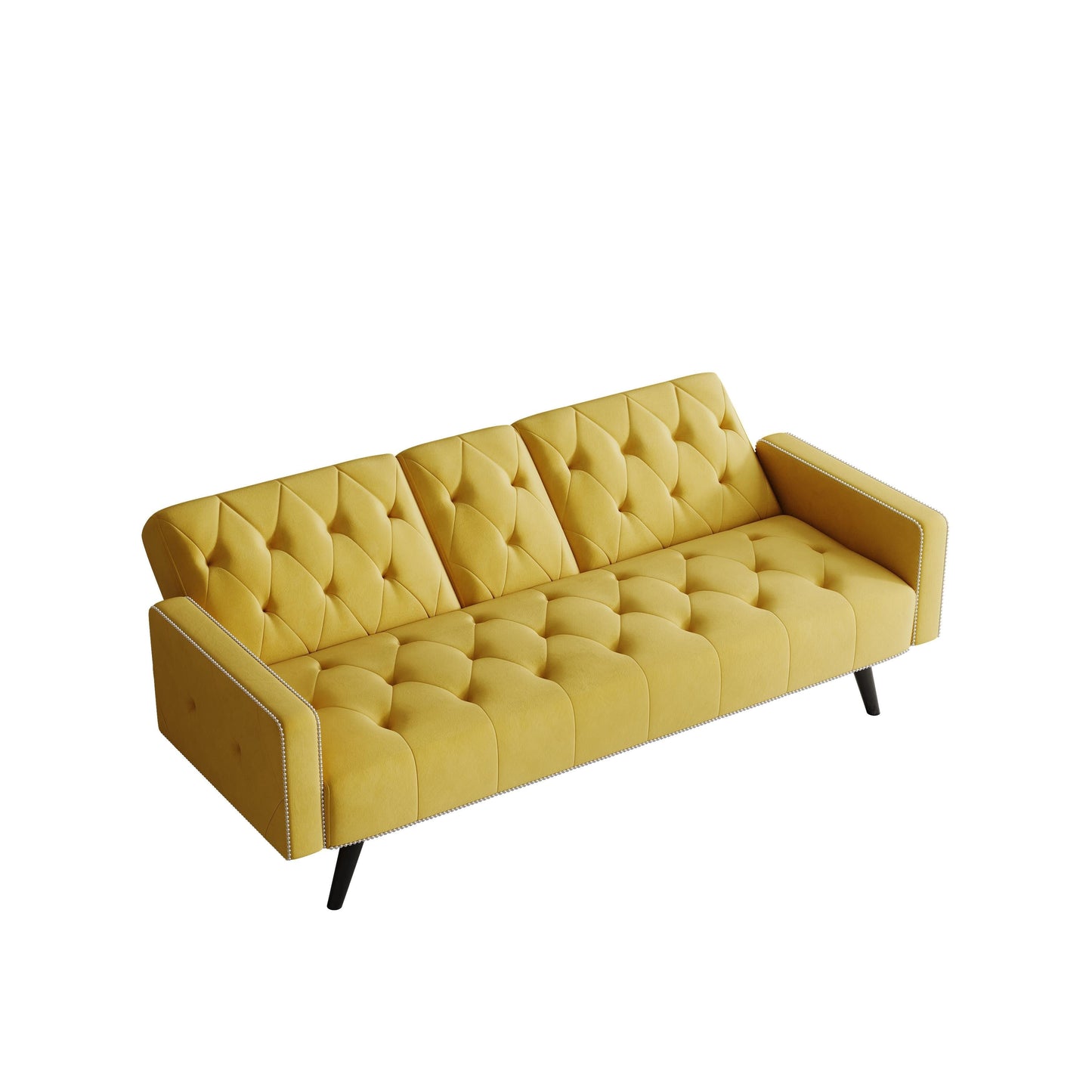 72 Velvet 3-seater Sofa Bed with Nailhead and Cup Holders for Living Room