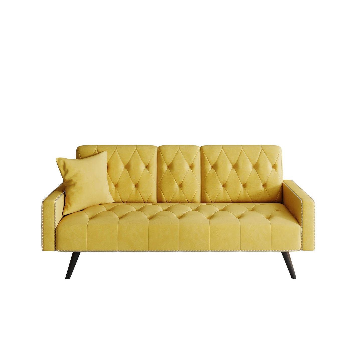 72 Velvet 3-seater Sofa Bed with Nailhead and Cup Holders for Living Room