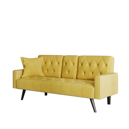 72 Velvet 3-seater Sofa Bed with Nailhead and Cup Holders for Living Room