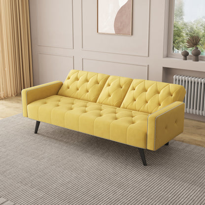 72 Velvet 3-seater Sofa Bed with Nailhead and Cup Holders for Living Room