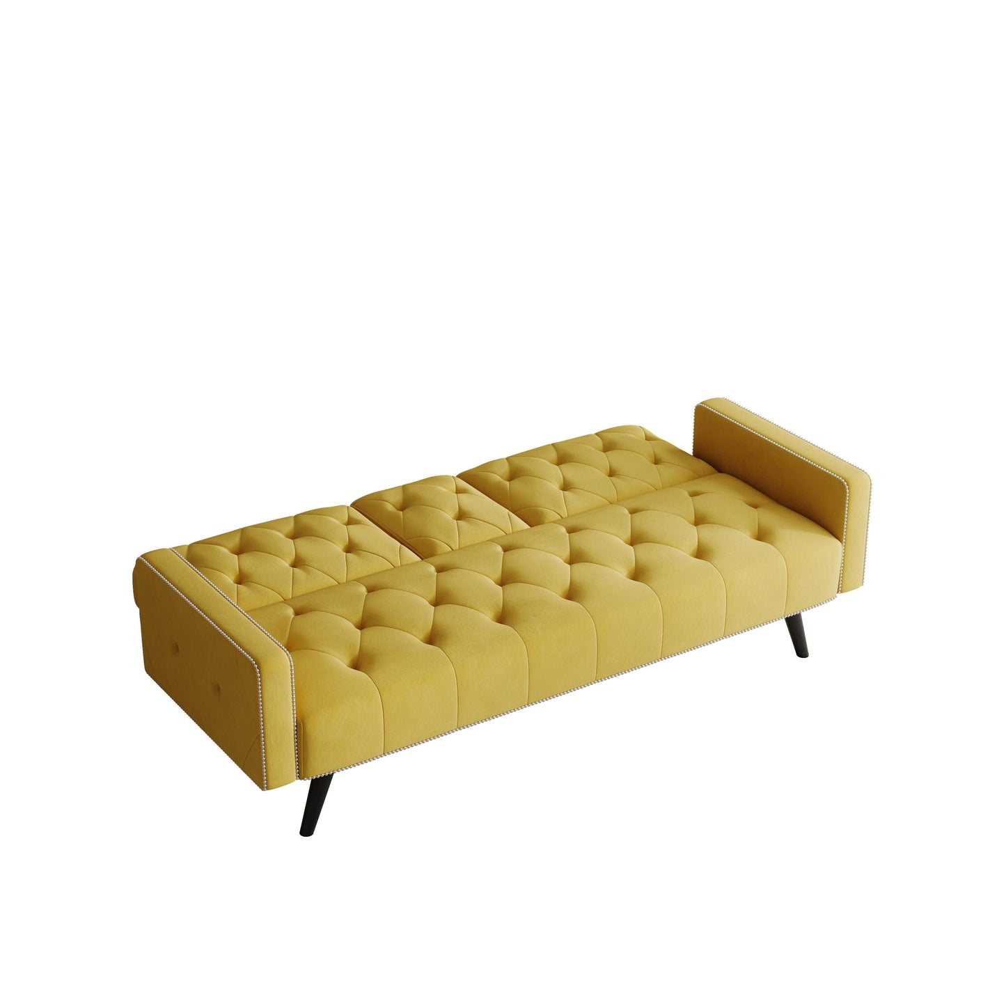 72 Velvet 3-seater Sofa Bed with Nailhead and Cup Holders for Living Room