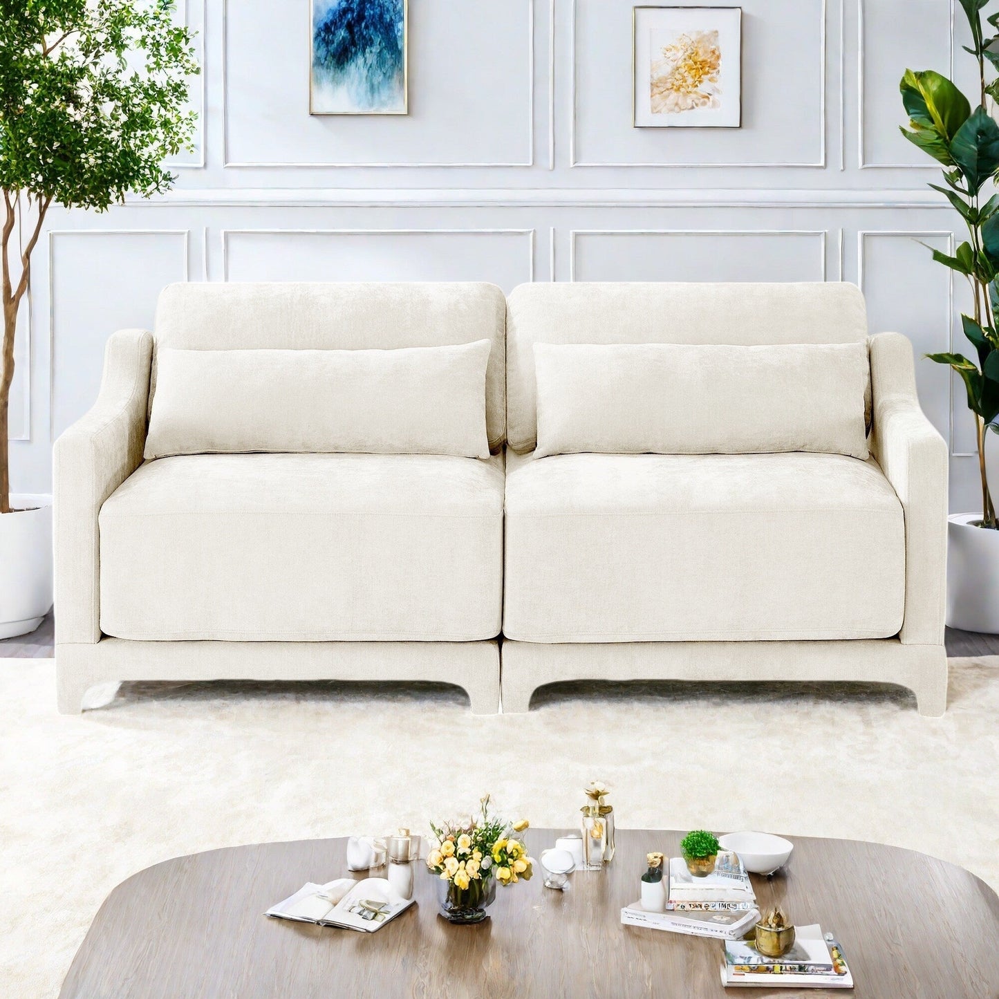 73.2 Chenille 3-Seater Sofa with 2 lumbar pillows for Living Room