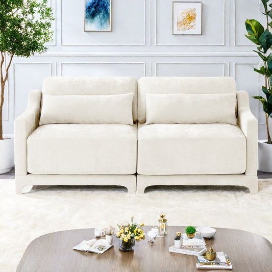 73.2 Chenille 3-Seater Sofa with 2 lumbar pillows for Living Room