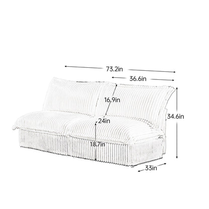 73.2 Corduroy 3-Seater Armless Sofa Deep for living room and bedroom