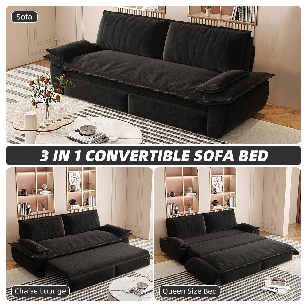 73.2 Queen Pull Out Sofa Bed,3-in-1 Convertible Sleeper Sofa,Multi-Functional Velvet Loveseat Bed