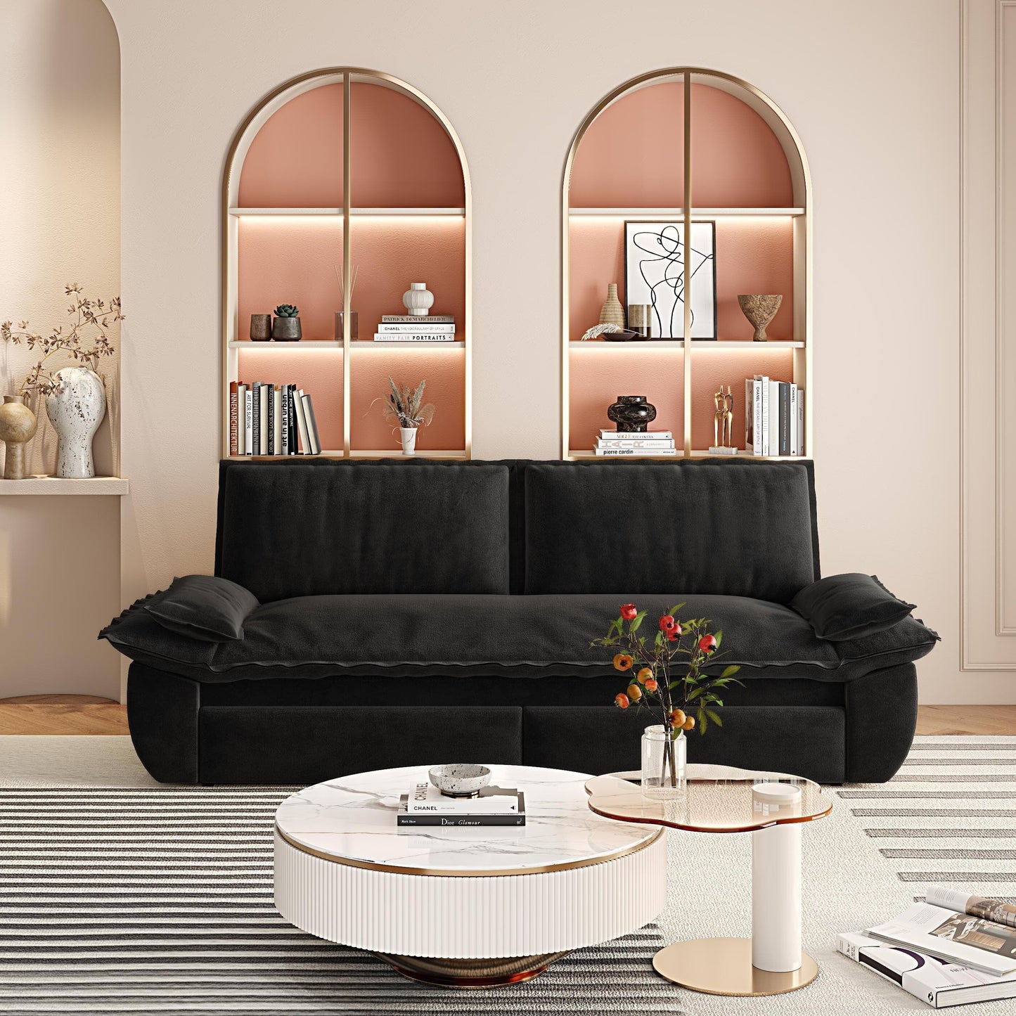 73.2 Queen Pull Out Sofa Bed,3-in-1 Convertible Sleeper Sofa,Multi-Functional Velvet Loveseat Bed