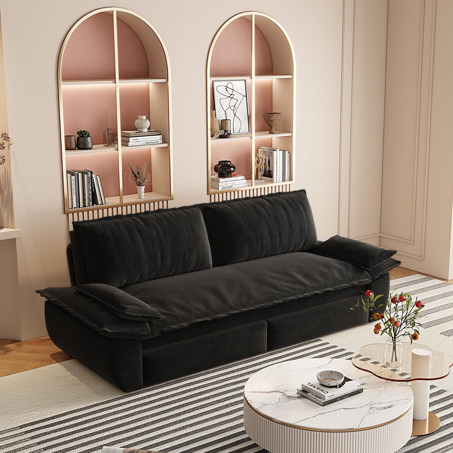 73.2 Queen Pull Out Sofa Bed,3-in-1 Convertible Sleeper Sofa,Multi-Functional Velvet Loveseat Bed