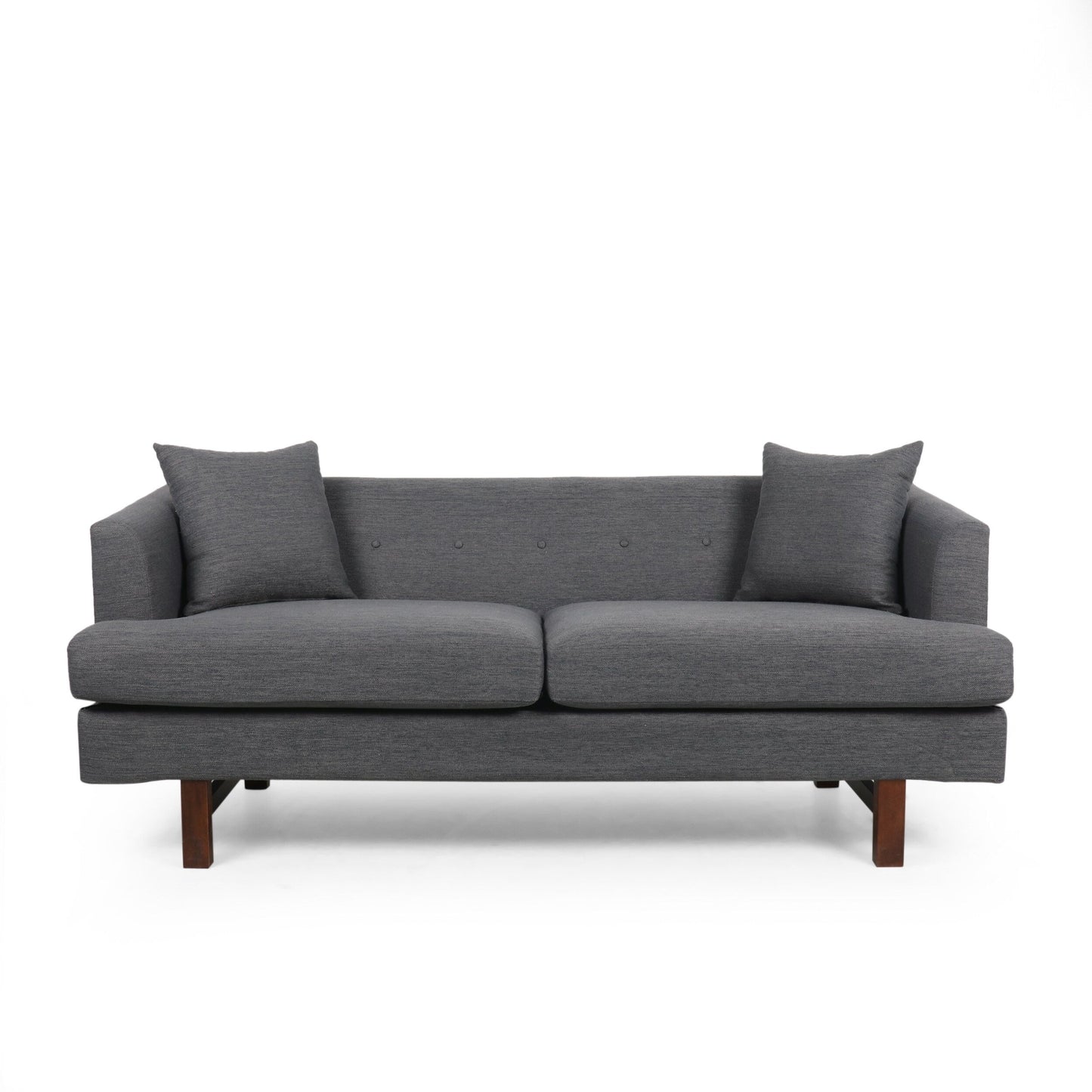 73.5 3-seater Button Tufted Sofa with Wood Legs and Pillows for Living Room