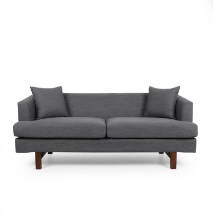 73.5 3-seater Button Tufted Sofa with Wood Legs and Pillows for Living Room