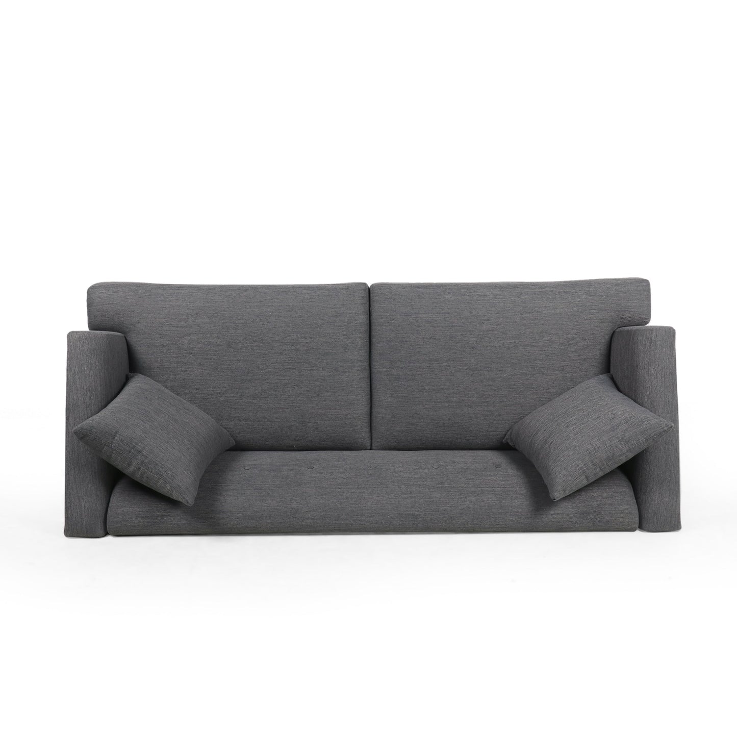 73.5 3-seater Button Tufted Sofa with Wood Legs and Pillows for Living Room