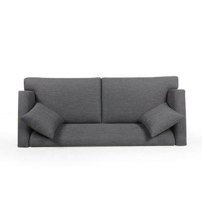 73.5 3-seater Button Tufted Sofa with Wood Legs and Pillows for Living Room