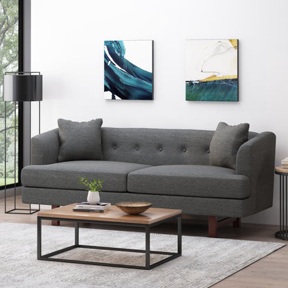 73.5 3-seater Button Tufted Sofa with Wood Legs and Pillows for Living Room
