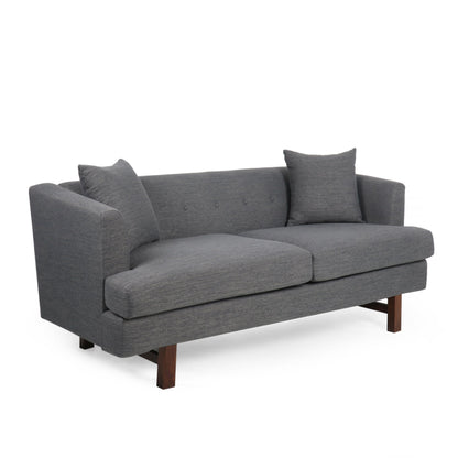 73.5 3-seater Button Tufted Sofa with Wood Legs and Pillows for Living Room