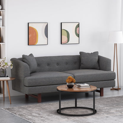 73.5 3-seater Button Tufted Sofa with Wood Legs and Pillows for Living Room