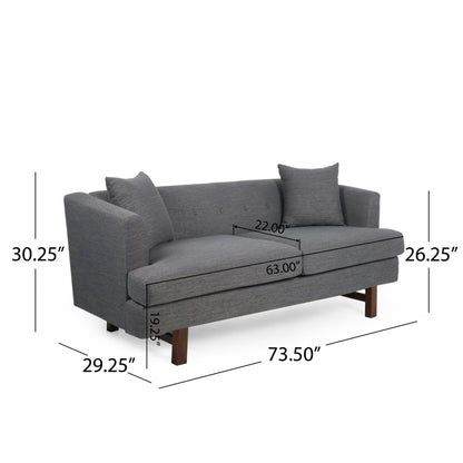 73.5 3-seater Button Tufted Sofa with Wood Legs and Pillows for Living Room