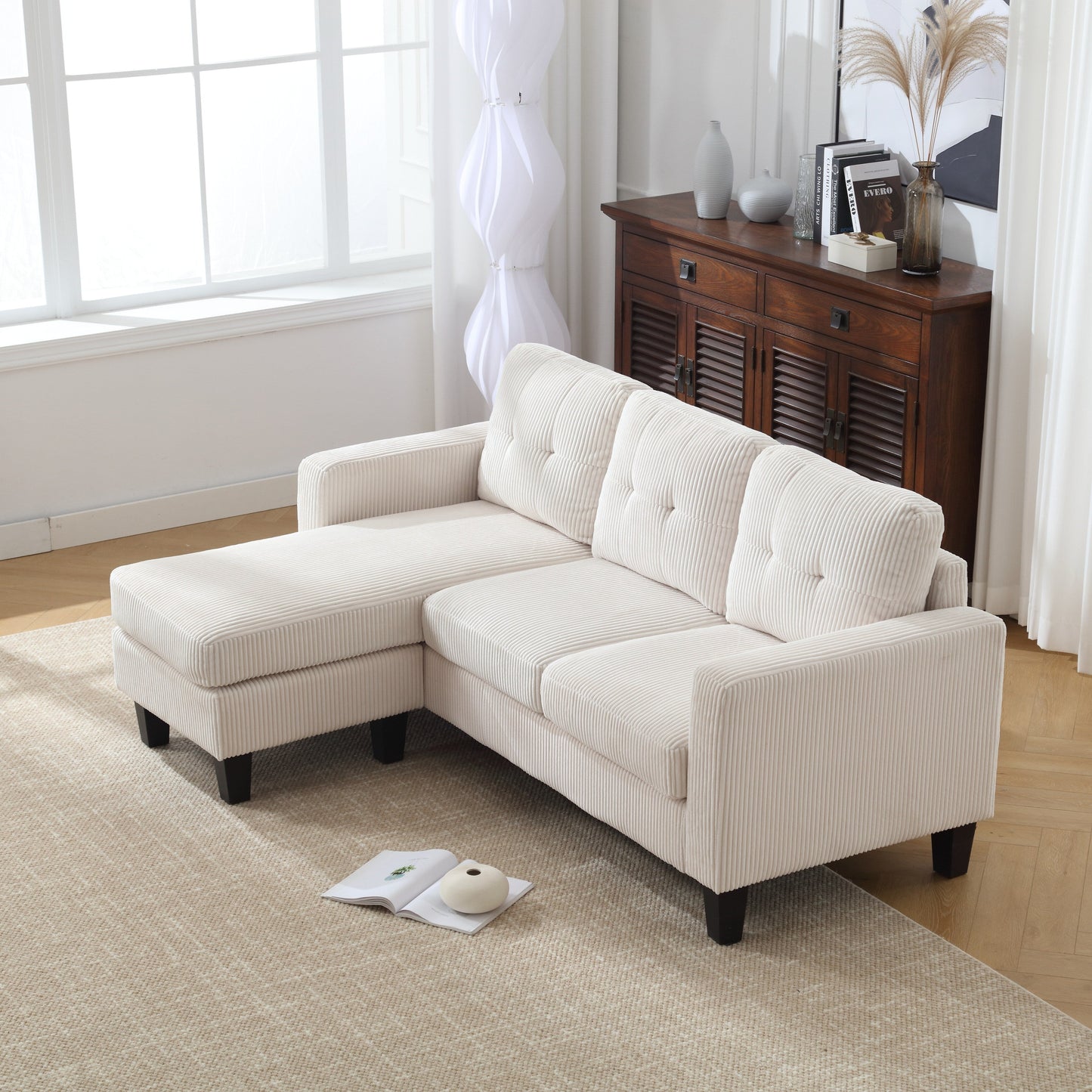 73.62'' Velvet L-Shaped 3-Seater Sofa with Reversible Chaise, Easy Assembly, and Pet-Friendly Design