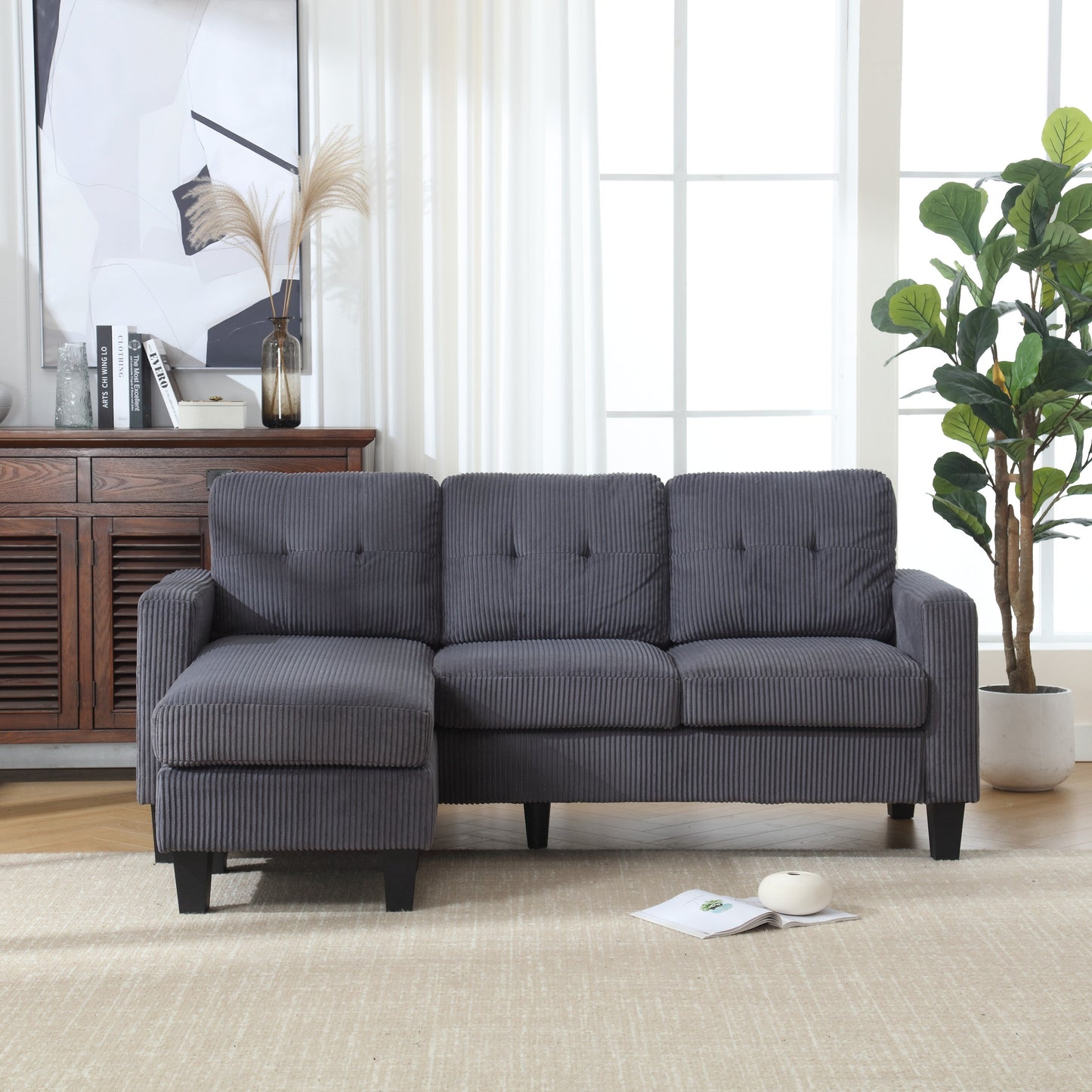 73.62'' Velvet L-Shaped 3-Seater Sofa with Reversible Chaise, Easy Assembly, and Pet-Friendly Design
