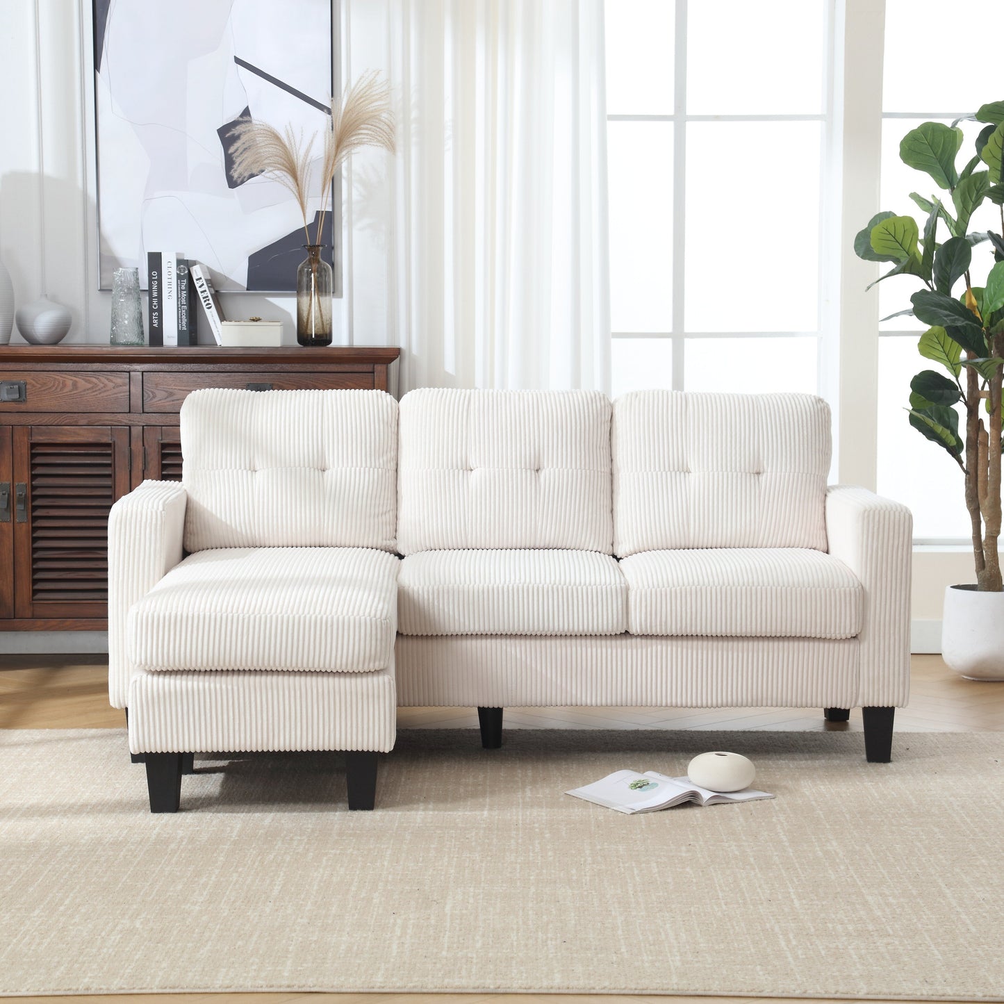73.62'' Velvet L-Shaped Sofa with Reversible Chaise and Easy Assembly