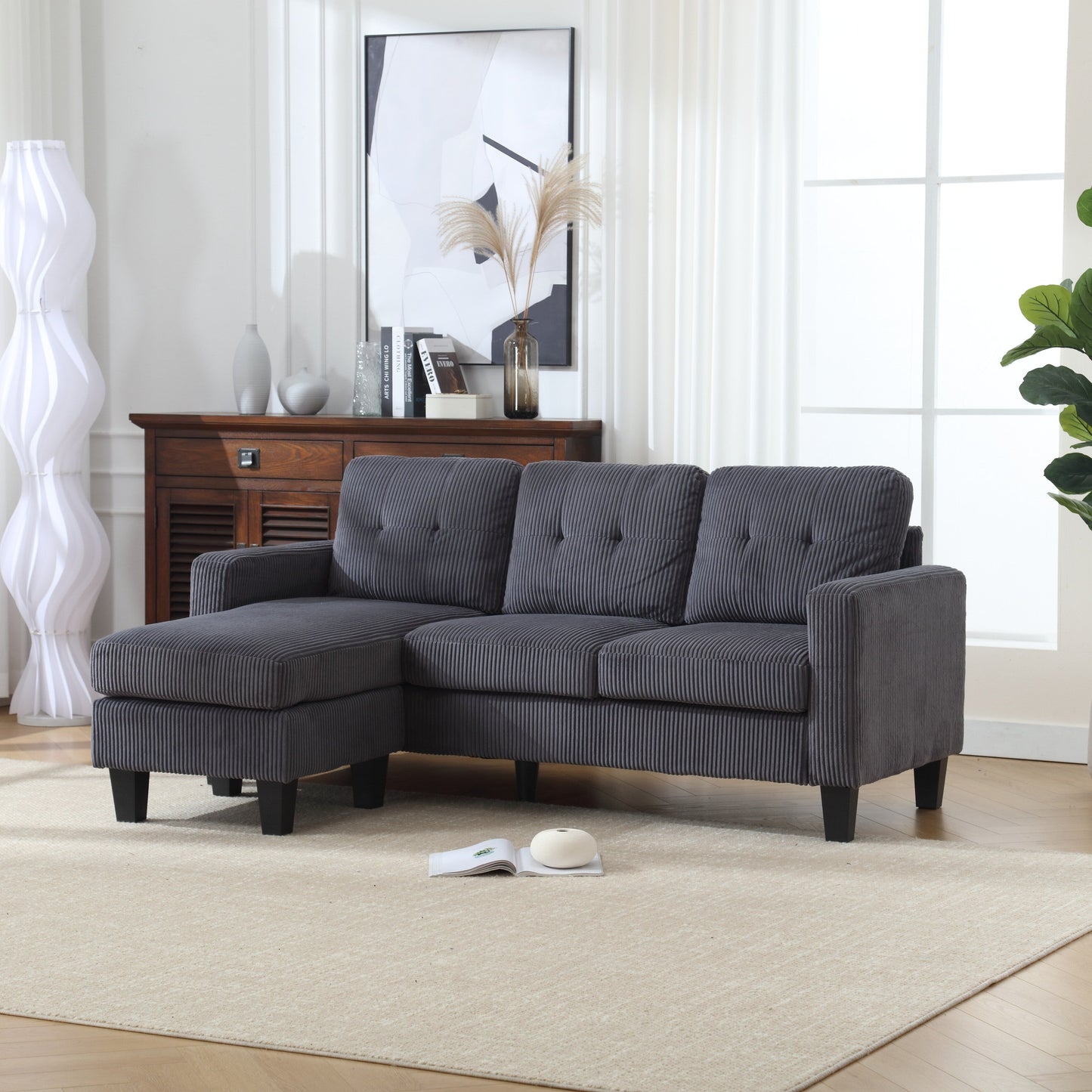 73.62'' Velvet L-Shaped Sofa with Reversible Chaise and Easy Assembly