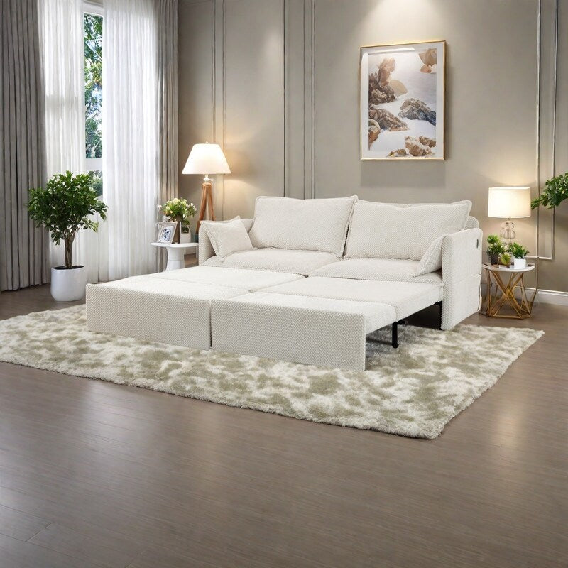 73.6 Corduroy 3-in-1 Convertible Sofa Bed with Pull-Out Sleeper, USB Charging Ports, and Side Storage