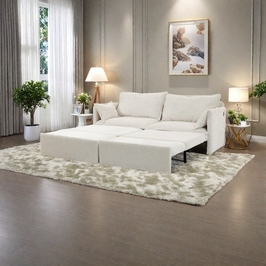 73.6 Corduroy 3-in-1 Convertible Sofa Bed with Pull-Out Sleeper, USB Charging Ports, and Side Storage