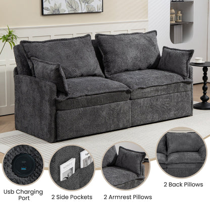 73.6 Corduroy 3-in-1 Convertible Sofa Bed with Pull-Out Sleeper, USB Charging Ports, and Side Storage