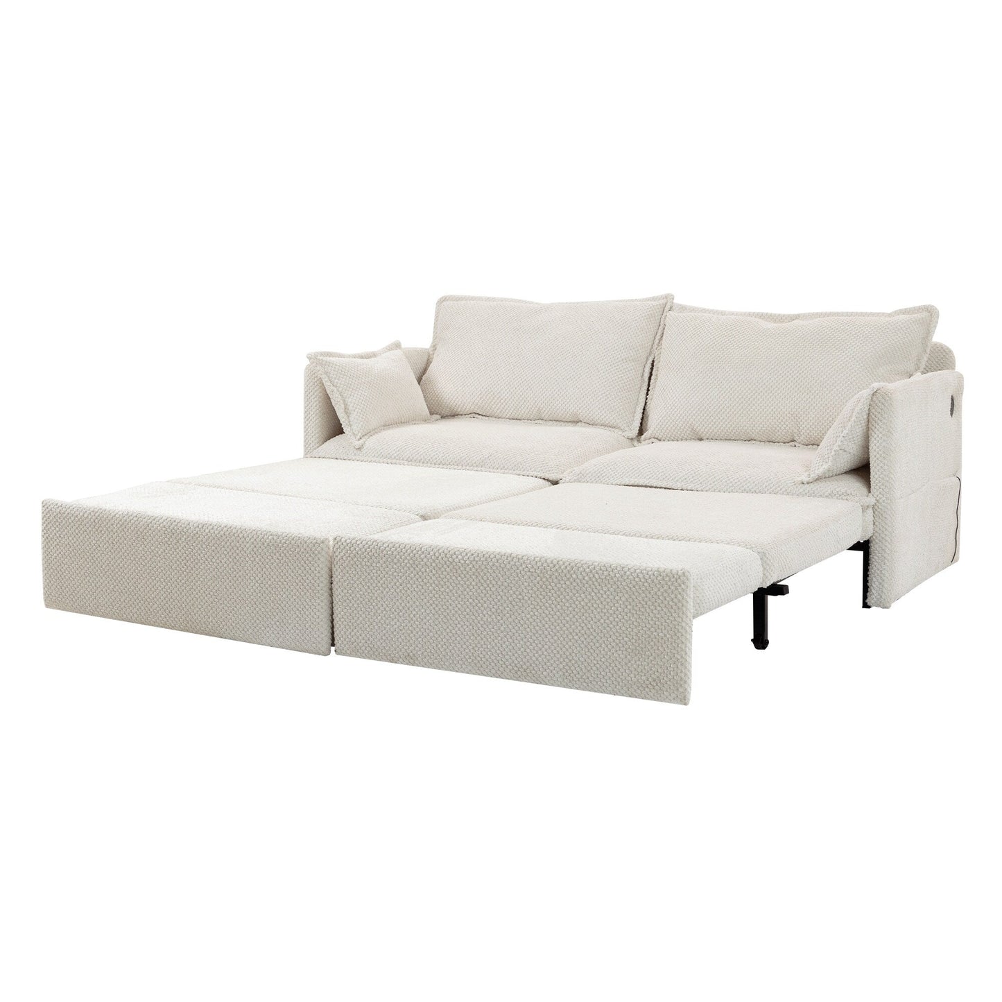 73.6 Corduroy 3-in-1 Convertible Sofa Bed with Pull-Out Sleeper, USB Charging Ports, and Side Storage