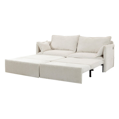 73.6 Corduroy 3-in-1 Convertible Sofa Bed with Pull-Out Sleeper, USB Charging Ports, and Side Storage