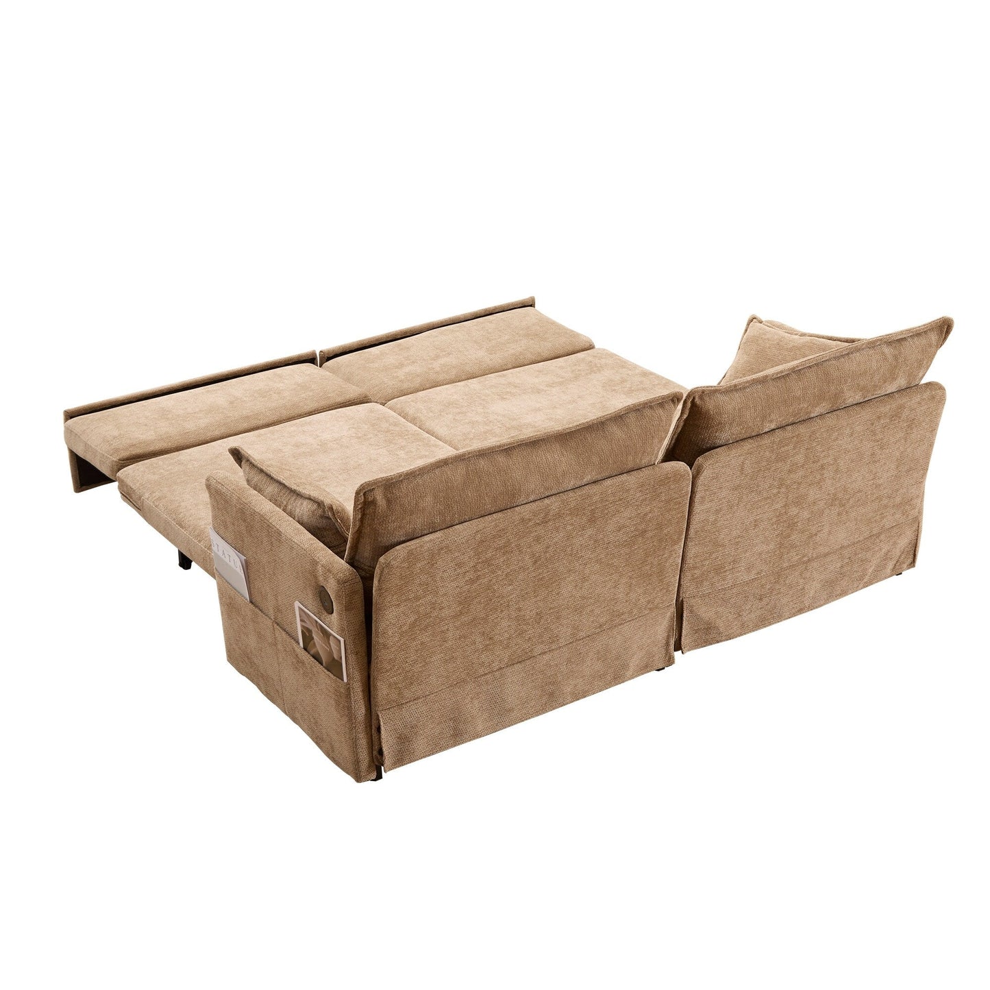 73.6 Corduroy 3-in-1 Convertible Sofa Bed with Pull-Out Sleeper, USB Charging Ports, and Side Storage