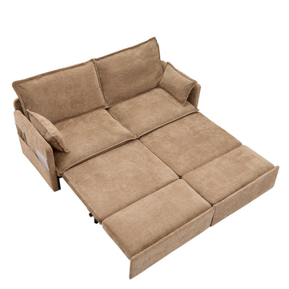 73.6 Corduroy 3-in-1 Convertible Sofa Bed with Pull-Out Sleeper, USB Charging Ports, and Side Storage