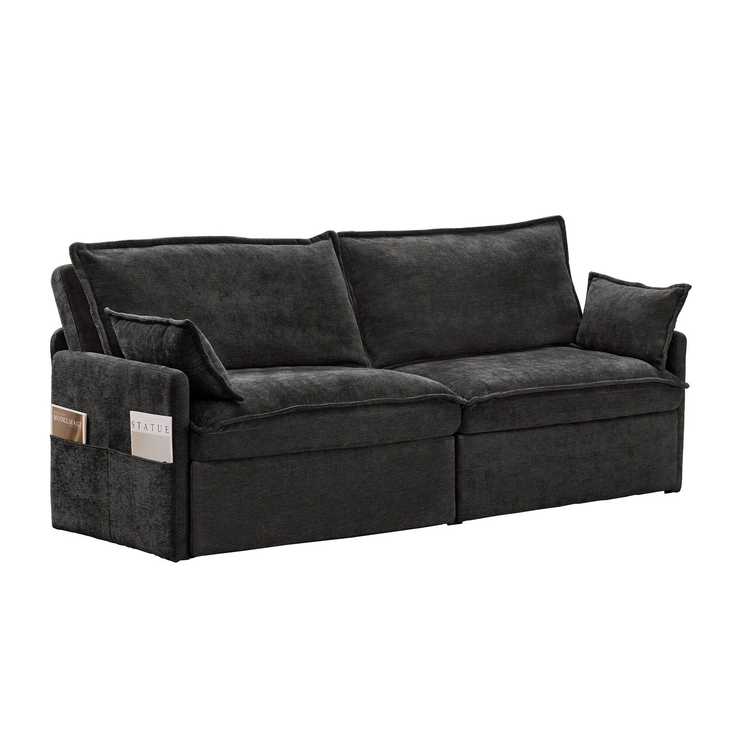 73.6 Corduroy 3-in-1 Convertible Sofa Bed with Pull-Out Sleeper, USB Charging Ports, and Side Storage