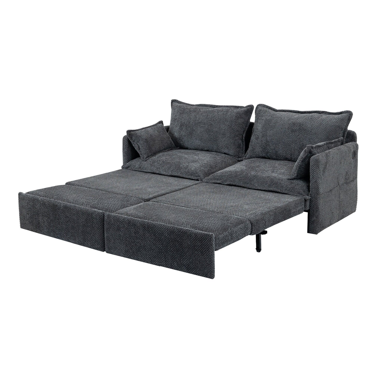 73.6 Corduroy 3-in-1 Convertible Sofa Bed with Pull-Out Sleeper, USB Charging Ports, and Side Storage