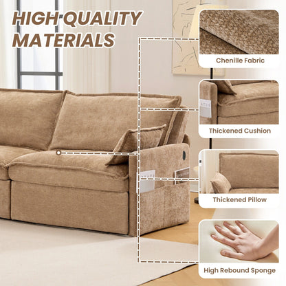 73.6 Corduroy 3-in-1 Convertible Sofa Bed with Pull-Out Sleeper, USB Charging Ports, and Side Storage