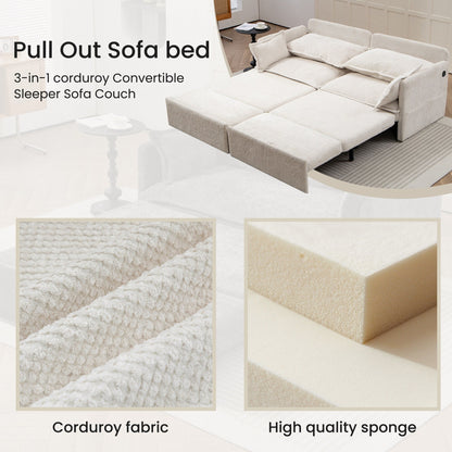 73.6 Corduroy 3-in-1 Convertible Sofa Bed with Pull-Out Sleeper, USB Charging Ports, and Side Storage