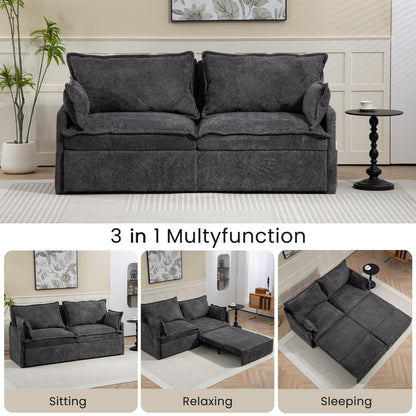73.6 Corduroy 3-in-1 Convertible Sofa Bed with Pull-Out Sleeper, USB Charging Ports, and Side Storage