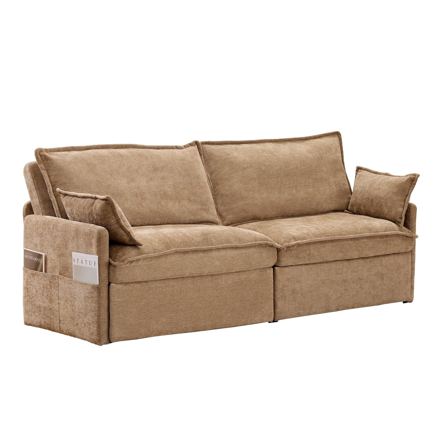 73.6 Corduroy 3-in-1 Convertible Sofa Bed with Pull-Out Sleeper, USB Charging Ports, and Side Storage