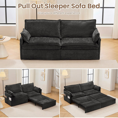 73.6 Corduroy 3-in-1 Convertible Sofa Bed with Pull-Out Sleeper, USB Charging Ports, and Side Storage