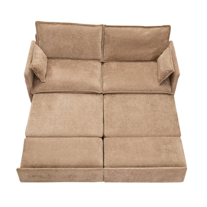73.6 Corduroy 3-in-1 Convertible Sofa Bed with Pull-Out Sleeper, USB Charging Ports, and Side Storage